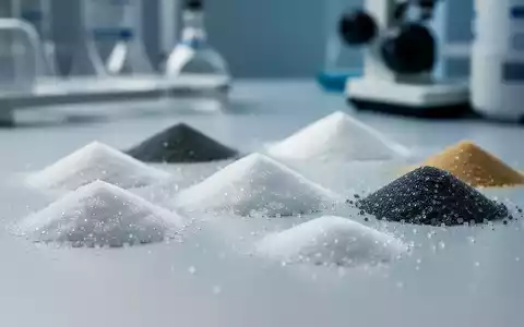 Nahaufnahme verschiedener Süßstoffe in kleinen Häufchen auf einer sterilen Oberfläche, mit unscharfem Laborhintergrund. - Foto: über boerse-global.de