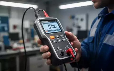 Nahaufnahme eines modernen elektrischen Prüfgeräts, das von einer Person gehalten wird, mit einem unscharfen Büro- oder Werkstatthintergrund. - Foto: über boerse-global.de