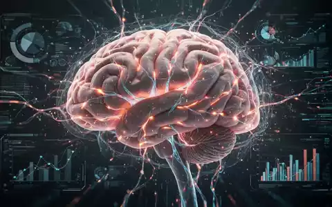 Stilisierte menschliche Gehirn mit leuchtenden Nervenbahnen, integriert mit digitalen Schnittstellenelementen und Datenströmen, symbolisiert Neurowissenschaften und KI. - Foto: über boerse-global.de