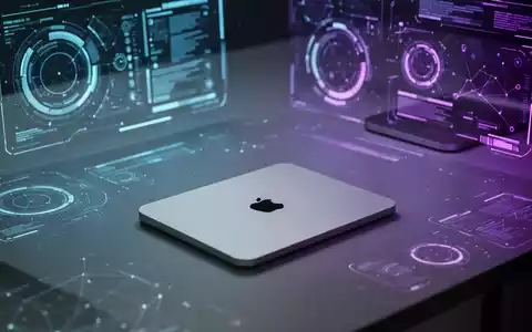 Apple Magic Trackpad auf einem Schreibtisch mit leuchtenden, futuristischen digitalen Schnittstellen im Hintergrund, die Software-Innovation symbolisieren. - Foto: über boerse-global.de