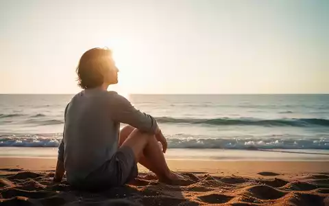 Eine Person sitzt nachdenklich am Strand und blickt auf den Horizont, was Entspannung und den Übergang in den Urlaub symbolisiert. - Foto: über boerse-global.de