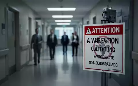 Ein unscharfer Flur in einem modernen Krankenhaus oder Regierungsgebäude mit einem prominenten Warnschild im Vordergrund. - Foto: über boerse-global.de