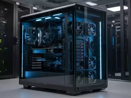Schlichtes, modernes Servergehäuse, möglicherweise ein Phanteks Enthoo, mit dezent leuchtenden Komponenten in einem Serverraum. - Foto: über boerse-global.de