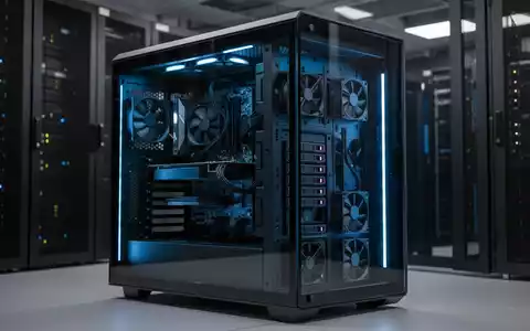 Schlichtes, modernes Servergehäuse, möglicherweise ein Phanteks Enthoo, mit dezent leuchtenden Komponenten in einem Serverraum. - Foto: über boerse-global.de