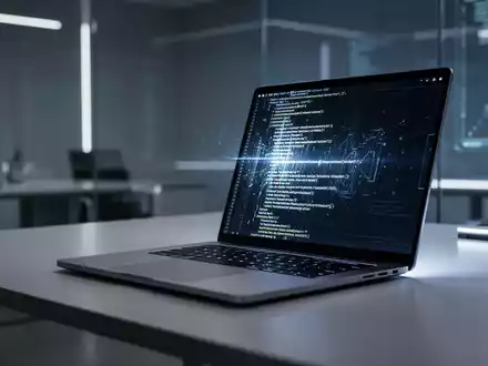 Ein offenes High-End-Laptop auf einem modernen Schreibtisch in einem minimalistischen Büro mit sanfter Beleuchtung. - Foto: über boerse-global.de