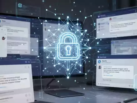 Futuristisches KI-Assistenten-Symbol in E-Mail-Oberflächen auf digitalen Bildschirmen, mit einem Vorhängeschloss-Symbol für sichere Zugangsdatenverwaltung. - Foto: über boerse-global.de