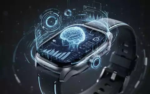 Futuristische Smartwatch mit leuchtendem, holografischem Interface, das Daten und KI-Elemente anzeigt. - Foto: über boerse-global.de