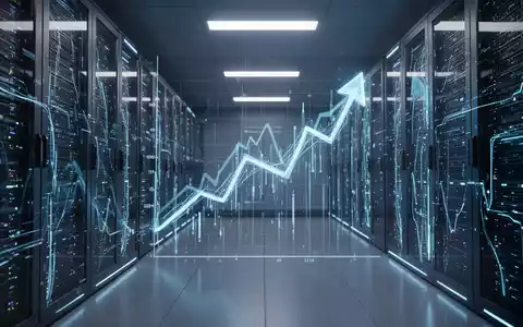 Ein futuristischer Serverraum mit blauen Datenströmen und einer angedeuteten Wachstumskurve im Hintergrund, symbolisiert einen Tech-IPO. - Foto: über boerse-global.de