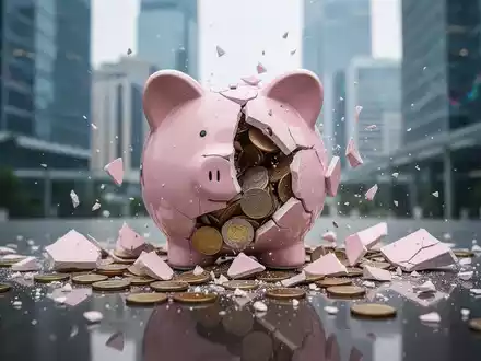Ein zerbrochenes Sparschwein mit herausfallenden Münzen, das finanzielle Fragilität und unerwartete Ausgaben symbolisiert. - Foto: über boerse-global.de
