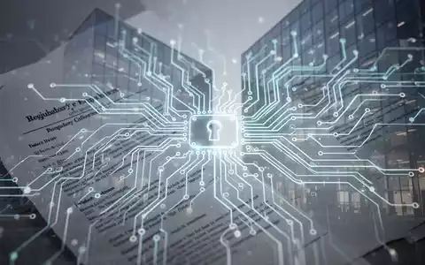 Ein stilisiertes, leuchtendes Schaltbrett verflechtet sich mit abstrakten Rechtsdokumenten und einem sicheren Bürogebäude im Hintergrund. - Foto: über boerse-global.de