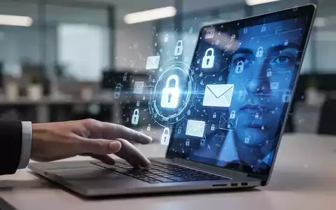 Eine Hand tippt auf einer Laptoptastatur, während digitale Sicherheitssymbole und ein Vorhängeschloss auf dem Bildschirm leuchten. - Foto: über boerse-global.de