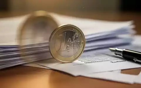 Ein verschwommener Euro-Münze auf einem Stapel Papiere und einem Stift, der finanzielle Debatten und politische Änderungen symbolisiert. - Foto: über boerse-global.de