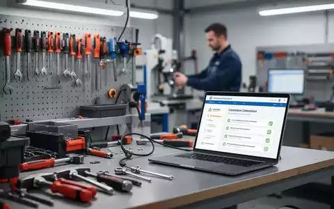 Ein sauberer, moderner Arbeitsbereich mit digitaler Anzeige für Arbeitssicherheit und einem unscharfen Arbeiter im Hintergrund. - Foto: über boerse-global.de