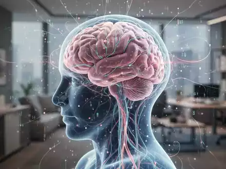 Abstrakte Darstellung eines menschlichen Kopfes mit neuronalen Pfaden und digitalen Elementen, die mentale Belastung und Neurodiversität symbolisieren. - Foto: über boerse-global.de