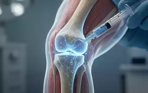 Nahaufnahme eines menschlichen Kniegelenks, in das Hyaluronsäure injiziert wird, um Arthrose und Gelenkentzündungen zu behandeln. - Foto: über boerse-global.de