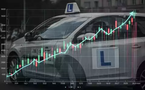 Eine stilisierte, moderne Börsenchart überlagert ein Fahrschulauto mit 'L'-Schild, symbolisiert positive Analystenbewertung. - Foto: über boerse-global.de