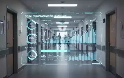 Stilisierte, leuchtende medizinische Daten und Diagramme über einem Krankenhausflur. - Foto: über boerse-global.de