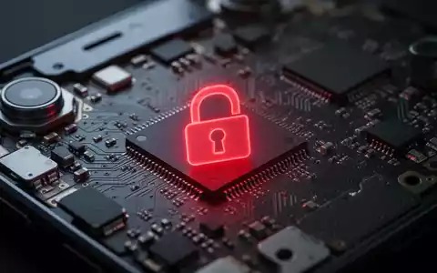 Nahaufnahme einer Platine mit rotem digitalem Vorhängeschloss-Symbol auf einem Chip, das eine Hardware-Sicherheitslücke symbolisiert. - Foto: über boerse-global.de