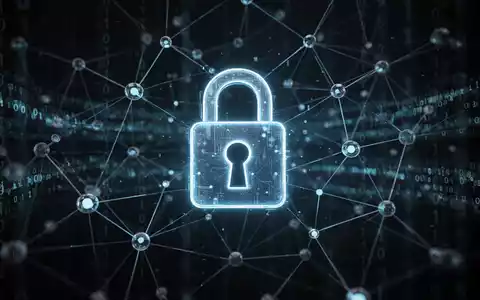 Ein stilisiertes, leuchtendes Vorhängeschloss-Symbol über einem digitalen Netzwerk von Knoten und Linien, das Cybersicherheit darstellt. - Foto: über boerse-global.de