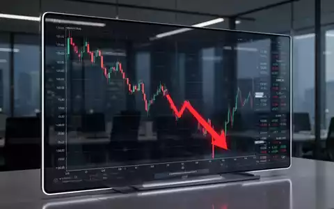 Ein Börsendiagramm mit einem starken Abwärtstrend und einem roten Pfeil, der einen erheblichen Rückgang markiert. - Foto: über boerse-global.de