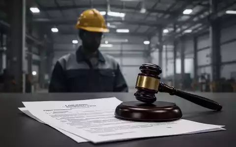 Ein verschwommener Arbeiter im Vordergrund, ein scharfer Hammer oder ein Rechtsdokument im Hintergrund, symbolisiert Rechenschaftspflicht bei ArbeitsunfĂ€llen. - Foto: ĂŒber boerse-global.de