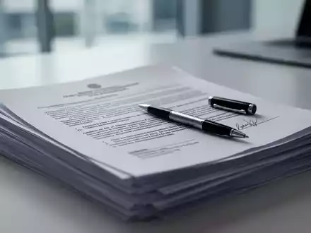 Nahaufnahme von juristischen Dokumenten und einem Stift auf einem Schreibtisch in einem modernen Büro. - Foto: über boerse-global.de