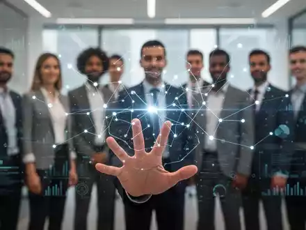 Eine Hand greift nach einer Glasscheibe mit einer digitalen KI-Schnittstelle, hinter der verschwommen Menschen stehen, symbolisch für Diskriminierung und rechtliche Herausforderung. - Foto: über boerse-global.de