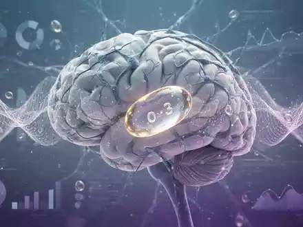 Eine stilisierte Darstellung eines Gehirns mit neuronalen Verbindungen, durchzogen von schimmernden Omega-3-Wellen in Blau- und Violetttönen. - Foto: über boerse-global.de