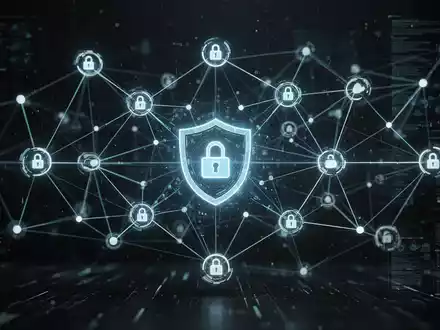 Ein stilisiertes, leuchtendes Netzwerk von verbundenen Knoten und Linien, das Wissensmanagement und Datenschutz symbolisiert. - Foto: über boerse-global.de