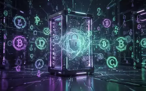 Eine futuristische Schnittstelle eines Quantencomputers, die mit abstrakten kryptografischen Symbolen verschmilzt. - Foto: über boerse-global.de