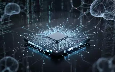 Nahaufnahme eines leuchtenden, futuristischen Siliziumchips mit komplexen Schaltkreisen auf einer dunklen, reflektierenden Oberfläche, umgeben von verschwommenen digitalen Datenströmen. - Foto: über boerse-global.de