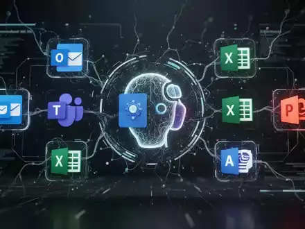 Ein stilisiertes KI-Assistenten-Symbol, integriert mit Microsoft 365-Anwendungssymbolen, das Copilot-Funktionalität und Nutzererfahrung darstellt. - Foto: über boerse-global.de