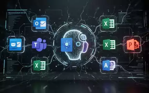 Ein stilisiertes KI-Assistenten-Symbol, integriert mit Microsoft 365-Anwendungssymbolen, das Copilot-Funktionalität und Nutzererfahrung darstellt. - Foto: über boerse-global.de
