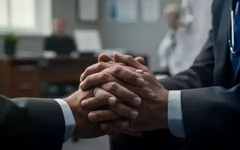 Hände einer Person, die nachdenklich gefaltet sind, mit einem unscharfen Hintergrund, der ein Therapiezimmer andeutet. - Foto: über boerse-global.de