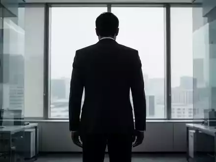 Eine Person in Business-Kleidung steht angespannt in einem modernen Büro, symbolisierend Burn-on und chronischen Stress. - Foto: über boerse-global.de