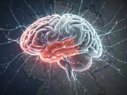 Eine stilisierte Darstellung eines menschlichen Gehirns mit leuchtenden neuronalen Pfaden über einer Karte Deutschlands, die Neuroplastizität andeutet. - Foto: über boerse-global.de