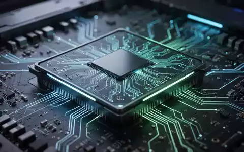 Nahaufnahme eines Hightech-GPU-Chips auf einer Platine, der blau und grün leuchtet und fortschrittliche KI-Hardwareproduktion symbolisiert. - Foto: über boerse-global.de