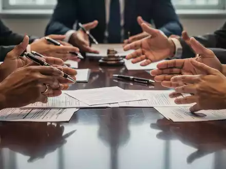 Hände von Personen, die an einem Konferenztisch mit Dokumenten sitzen und diskutieren, symbolisieren Betriebsrat und Verhandlungen. - Foto: über boerse-global.de