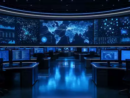 Palantir Technologies Inc (US69608A1088) betreibt ein modernes Lagezentrum mit großer Echtzeit-Datenwand und Analyse-Arbeitsplätzen - Foto: THN