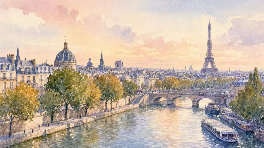 Aquarell von Paris und Seine, Pernod Ricard S.A. FR0000120693 Firmensitz Frankreich