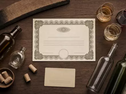 Flatlay mit Aktienzertifikat und ISIN-Karte symbolisiert das Wertpapier von Pernod Ricard S.A. FR0000120693 anschaulich - Foto: THN