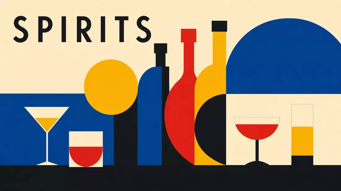 Bauhaus-Poster mit geometrischen Flaschenformen, Pernod Ricard S.A. FR0000120693 Sektor