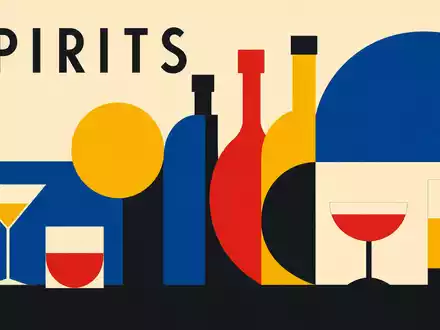 Bauhaus-Poster mit geometrischen Flaschenformen repräsentiert die Branche von Pernod Ricard S.A. FR0000120693 anschaulich - Foto: THN
