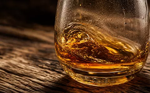 Makroaufnahme bernsteinfarbener Flüssigkeit im Glas illustriert das Kerngeschäft von Pernod Ricard S.A. FR0000120693 - Foto: THN
