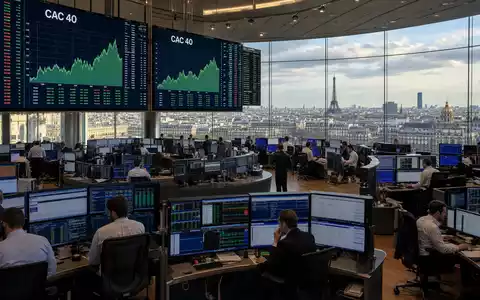Börsen-Editorial zeigt den Handelsraum der Euronext Paris mit CAC-40-Charts von Pernod Ricard S.A. FR0000120693 - Foto: THN