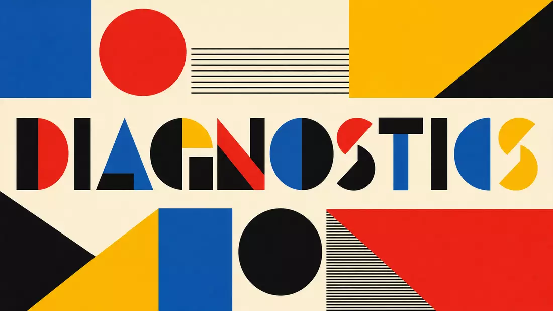 Buntes geometrisches Bauhaus-Poster mit dem Schriftzug DIAGNOSTICS