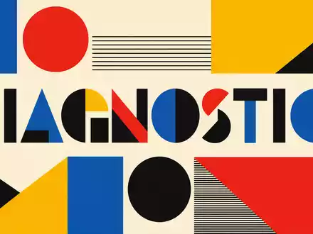 Geometrisches Bauhaus-Poster mit dem Wort DIAGNOSTICS symbolisiert Labcorp, ISIN US50540R4092, im Diagnostik- und Laborsektor - Foto: THN