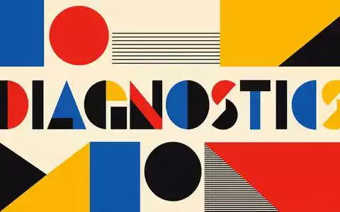 Geometrisches Bauhaus-Poster mit dem Wort DIAGNOSTICS symbolisiert Labcorp, ISIN US50540R4092, im Diagnostik- und Laborsektor - Foto: THN