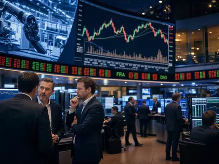 Börsen-Editorial zeigt Trading-Floor mit Charts, verknüpft mit KSB SE & Co. KGaA Vz. (DE0006292030) - Foto: THN