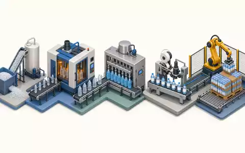 Isometrische 3D-Grafik erklärt Krones AG DE0006335003 als Wertschöpfungskette von Rohmaterial über Abfüllung bis zur Palettierung - Foto: THN